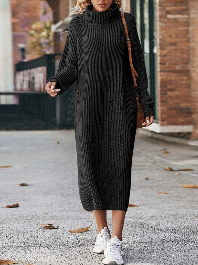 Chessie™ | Elegant Knitted winter dress with turtleneck