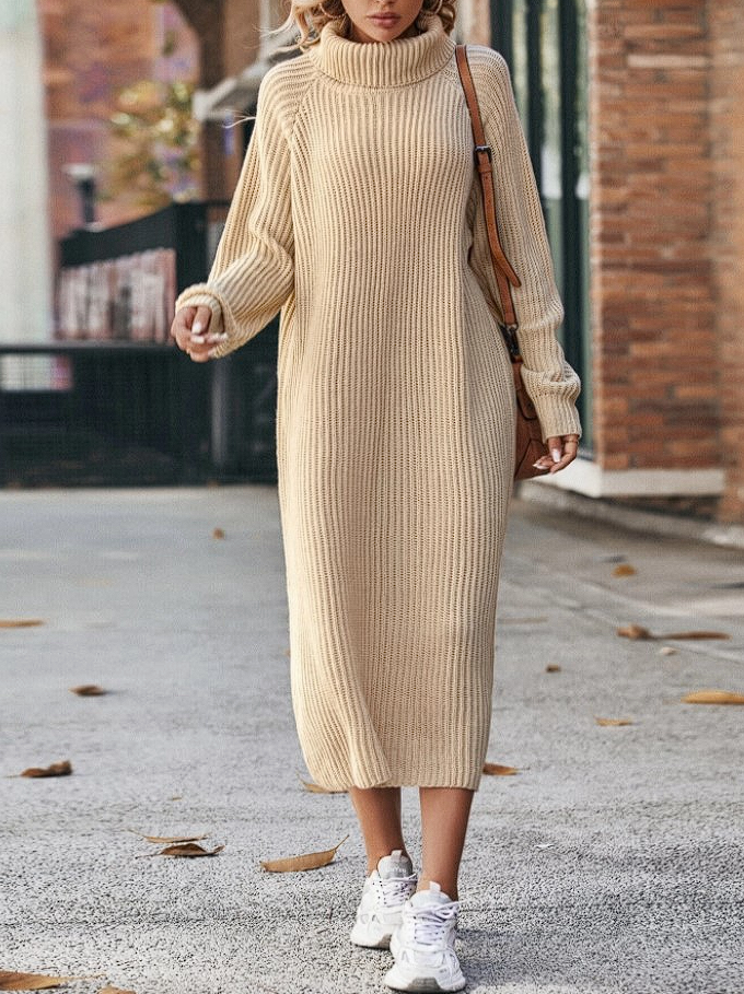 Chessie™ | Elegant Knitted winter dress with turtleneck