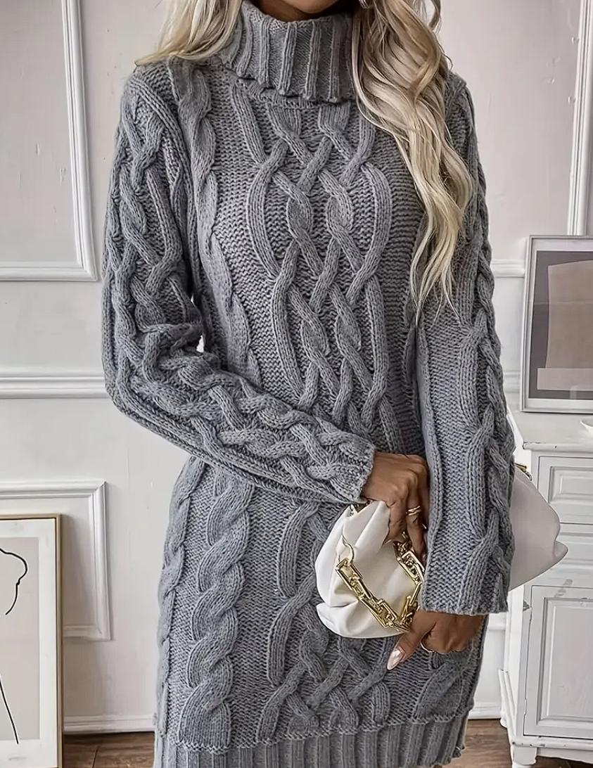 Alicia™ | Elegant Knitted winter dress with turtleneck