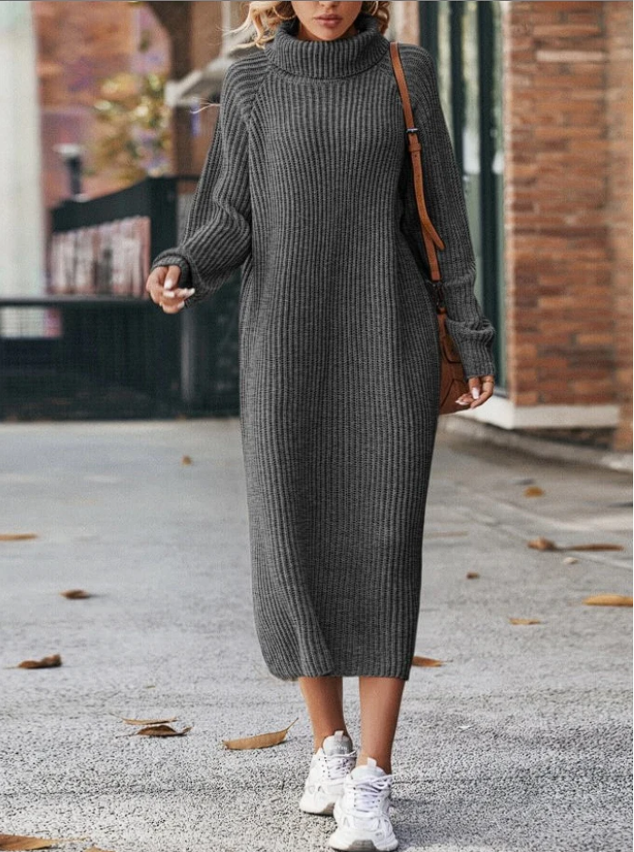 Chessie™ | Elegant Knitted winter dress with turtleneck